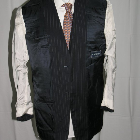 Canali 13320 Drop 7 Navy Blue Striped Two Button Suit 42L - Picture 9 of 13